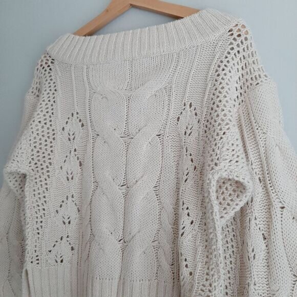 CLOTH by RD Cable Knit Scoop Neck Pullover Knit Sweater Puff Sleeve White Sz XS - Picture 12 of 16